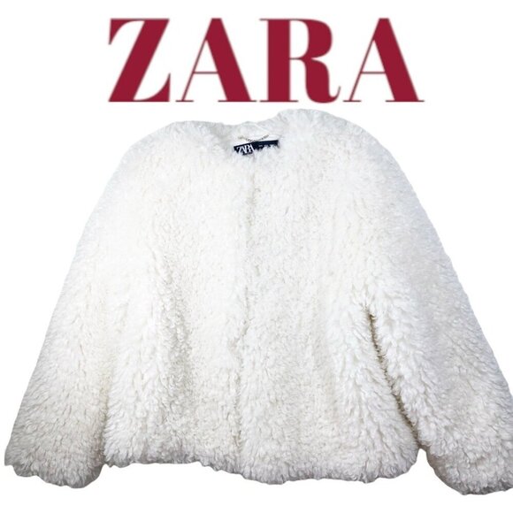 NWOT ZARA *BLOGGER FAVORITE* Faux Fur Fluffy White Snow Bunny Teddy Jacket Large - Picture 2 of 14